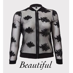 EUC Torrid Black Floral Mesh Bomber Jacket 3X SEXY